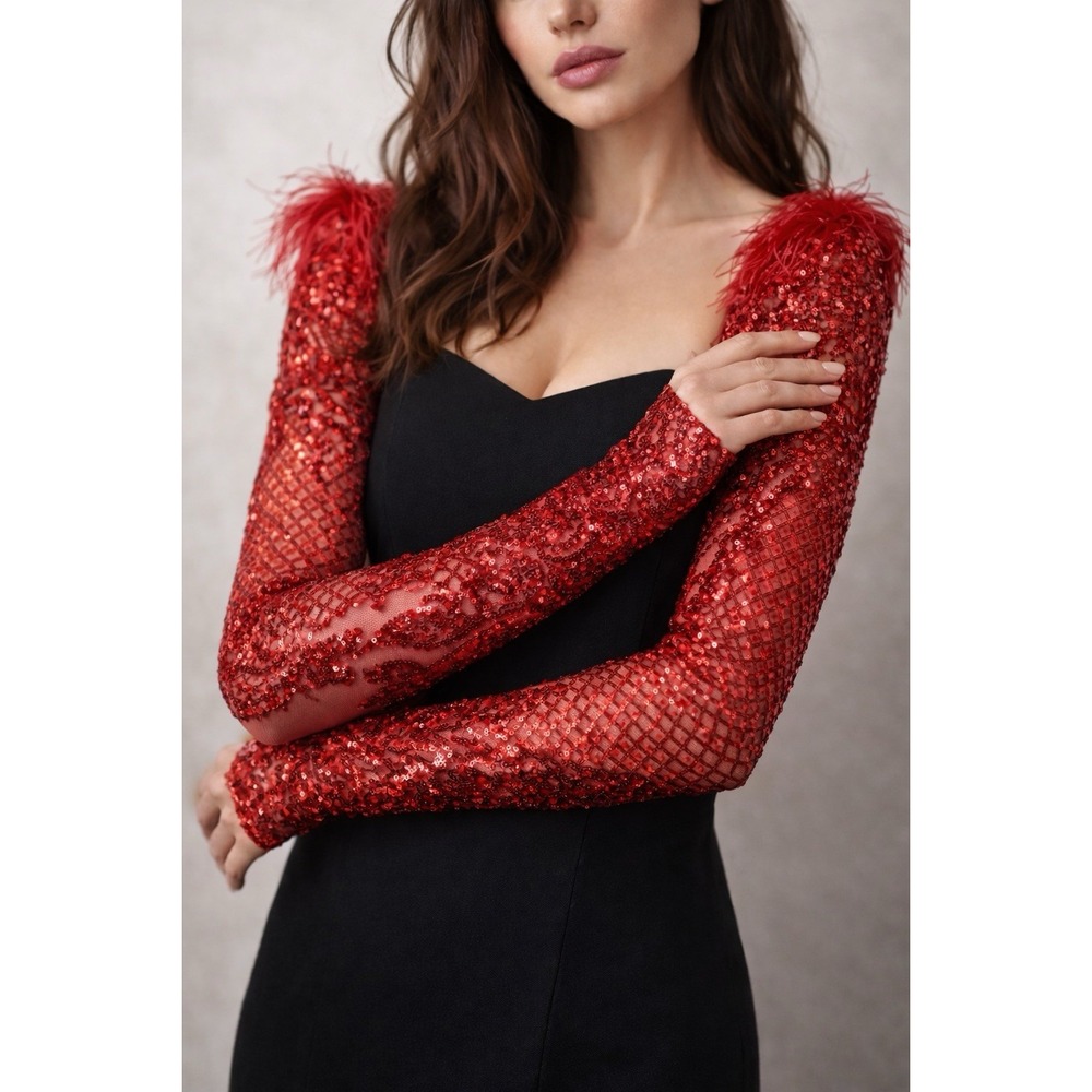 Sequined‎ Red Sleeve Costume Concert Taylor Swift Feather Sequin Costume Sexy